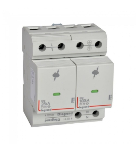 Катоден отводител SPD T1+T2, 350V~ 25kA, 1P+N десен/4мод.,+FS, Legrand