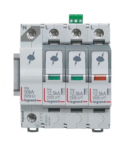 Катоден отводител SPD T1+T2, 320 V~ 12.5kA, 3P+N ляв, +FS, Legrand