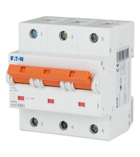 PLHT-C63/3 - Автоматичен прекъсвач MCB 3P 63A крива C 25kA, 4.5 мод., Eaton