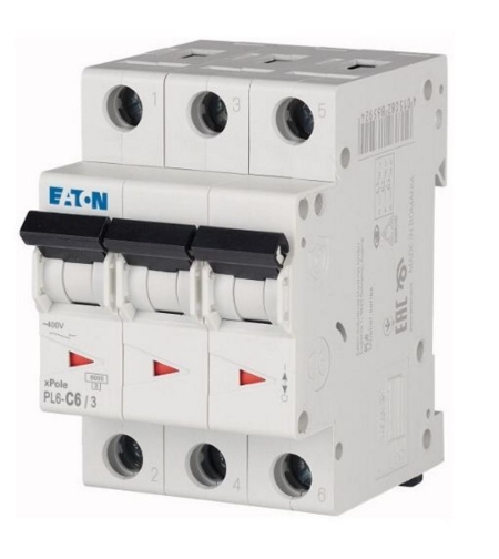PL6-C6/3 - Автоматичен прекъсвач MCB 3P 6A крива C 6kA, Eaton