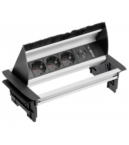 LETTERBOX Pop-up контакт за вгражд.,3х Schuko,2xUSB,без корпус,капак,сребрист GTV