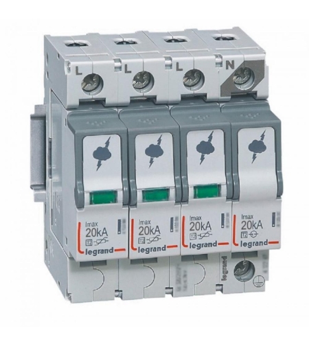 Катоден отводител SPD T2, 320 V~ 20kA, 3P+N десен, Legrand