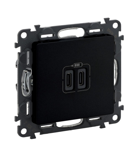 Legrand 2 х USB зарядно C+C, 3.0A, 15W Valena life Черен мат