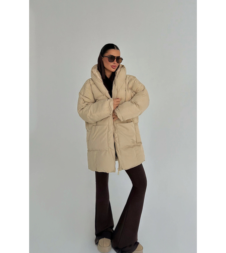 Soft Beige Puff – Бежаво миди яке тип пухенка Oversize