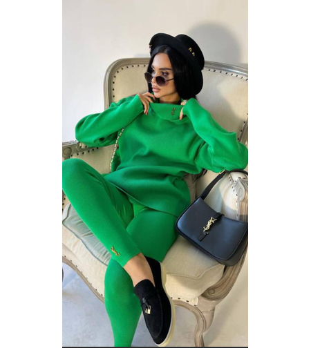 Комплект от финно плетиво в зелено с подарък брошка