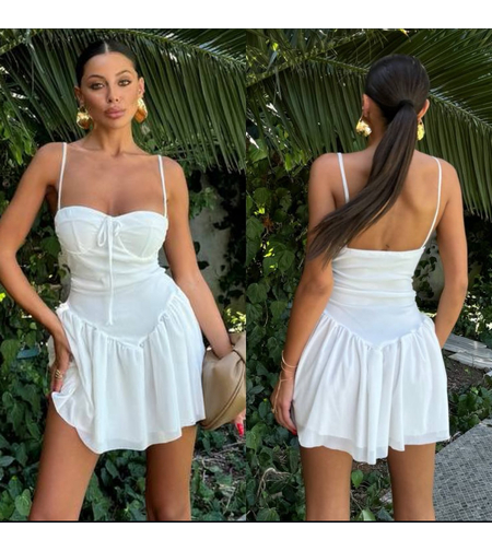 Лятна рокля с тънки презрамки тип корсет с подплънки White