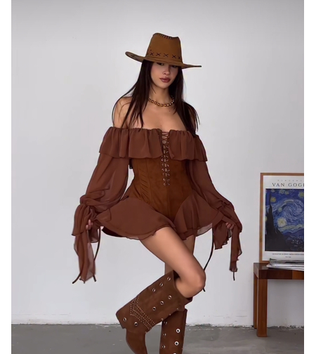 Western Chic  brown - гащеризон с корсет и волани