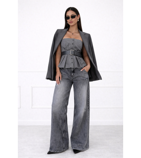 Дънки “Urban Edge” dark с висока талия и накъсани крачоли