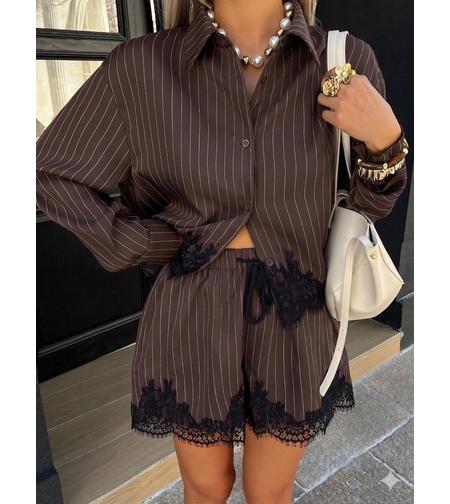 “ Lace Stripe Set “ brown - риза и панталонки с дантела