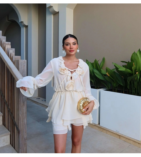 “Rosé Chic” Crema - Ефирна рокля с волани