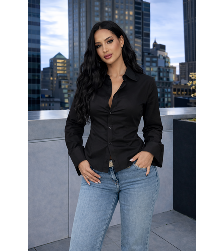 Риза с подчертан силует и връзки на талията - Black