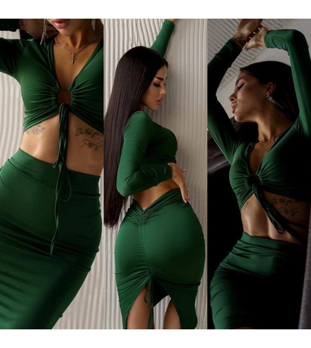 Ефектен комплект блуза и пола green