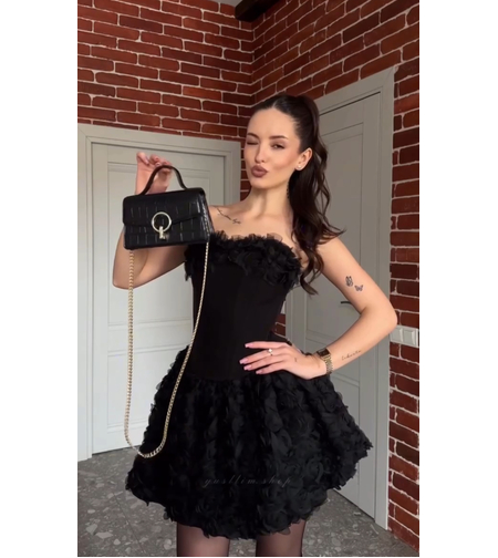 “ Angel Rosé Bloom Corset” Dress - Черна рокля
