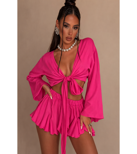 FASHION BLOOM Комплект от пола и риза с панделка Pink