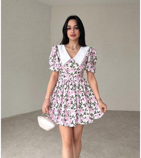 Рокля с яка и къс ръкав “Sun & Blossom” pink