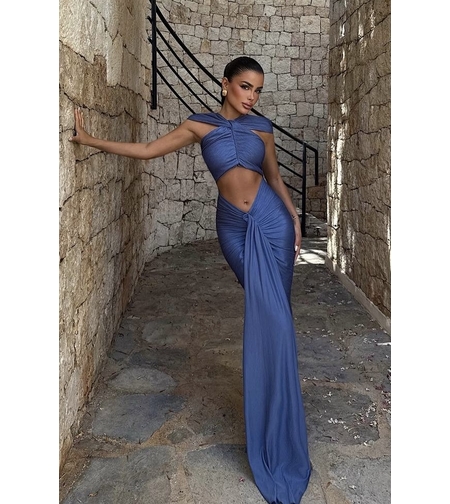 “Sculpt Glam Dress” blue - Дълга рокля