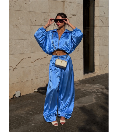 “  LUXE SATIN “ blue – Дамски сатенен комплект 2 части