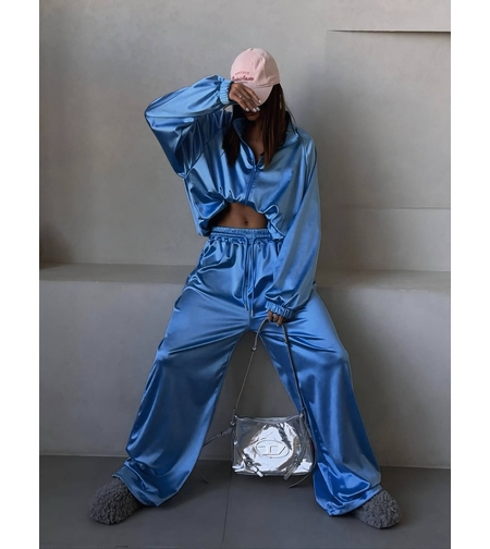 “ LUXE SATIN “ blue – Дамски сатенен спортен комплект 2 части