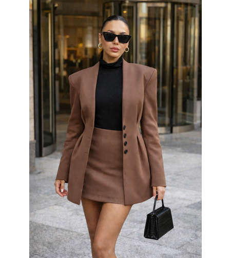 Luxe Enigma brown - издължено сако и къса пола
