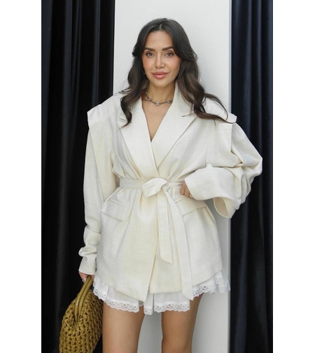 Linen Elegance Blazer White – Ленено сако с колан