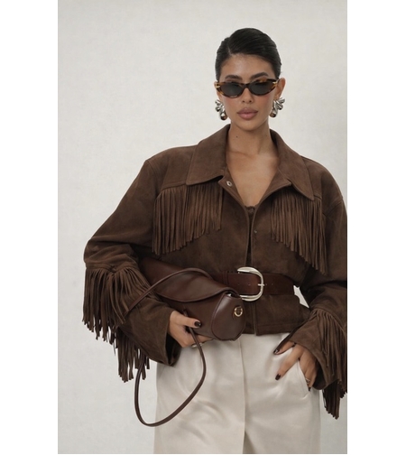 “ Western Chic” Brown - Велурено яке с ресни