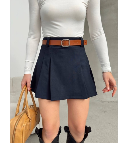 Плисирана пола с колан и скрити панталонки Blue dark