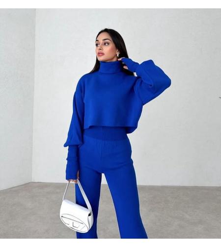 Cozy Elegance Set Blue - плетен комплект с пуловер и панталон