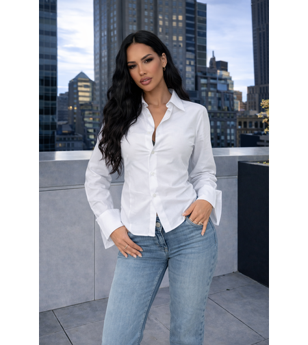 Риза с подчертан силует и връзки на талията - white