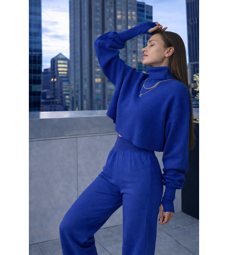 Cozy Elegance Set Blue - плетен комплект с пуловер и панталон