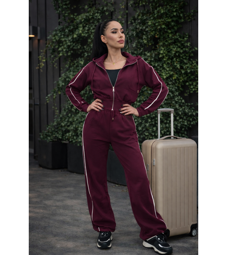 Памучен спортен екип с цип и качулка - Цвят Слива