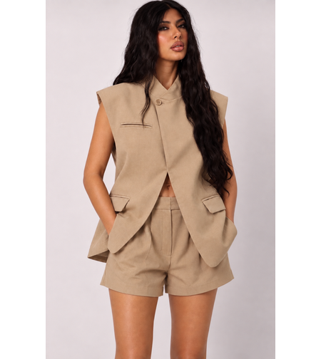 “ Elegance “ taupe  – Ленен елек с асиметрична кройка