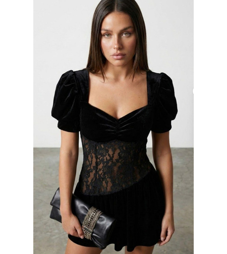 Velvet Lace  Мини черна рокля