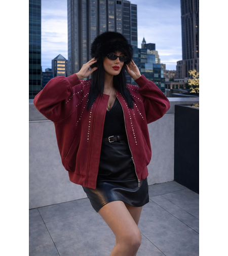 Bomber Chic Bordo– яке/бомбър от набук с кабзи