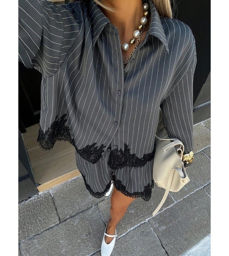 “ Lace Stripe Set “ grey - риза и панталонки с дантела