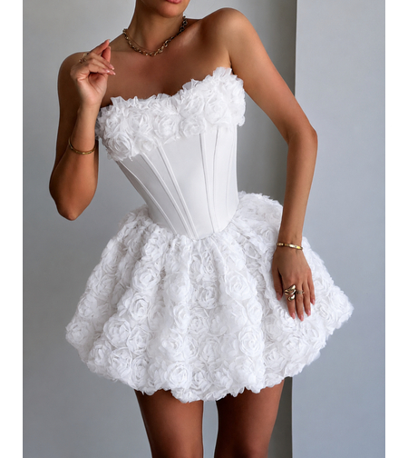 “ Angel Rosé Bloom Corset” Dress - Бяла рокля