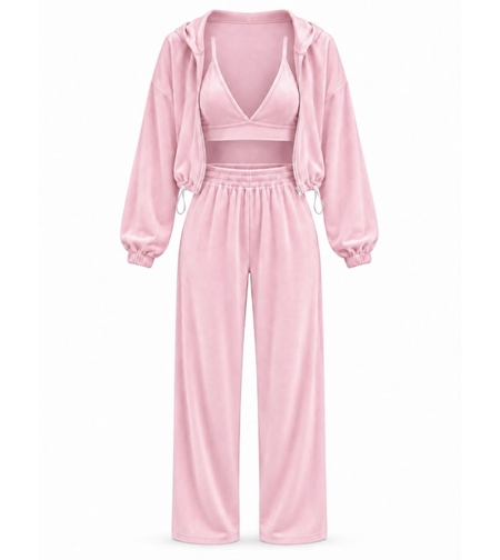 “ Velvet Glow Set “ pink - Велурен спортен екип 3 части