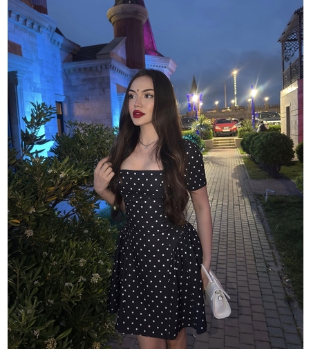 “Polka Grace” black - Рокля с връзки на гърба