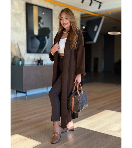 Дълга плетена жилетка Soft Elegance Brown