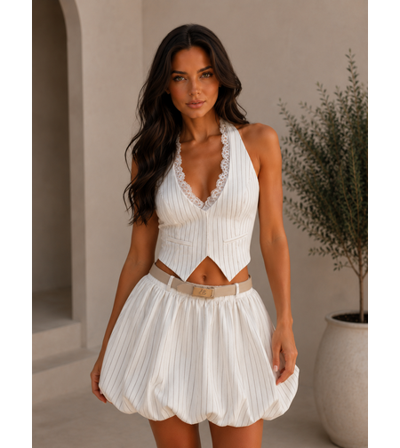 “Luxe Pinstripe Vest & Skort” white - комплект