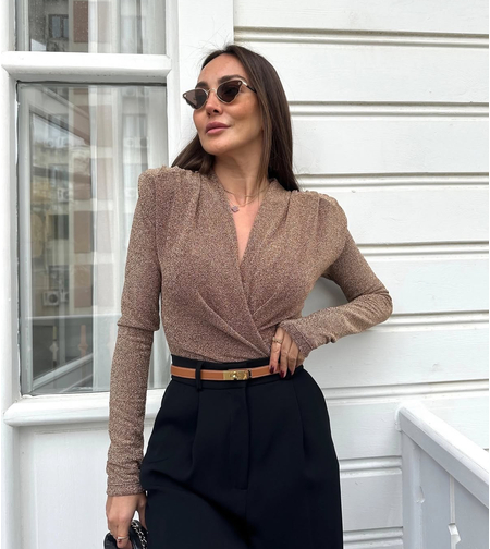 “Shine Motion Bodysuit” coffe– Блестящо парти боди