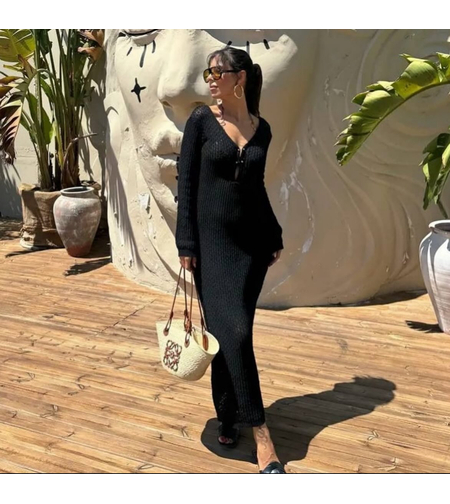 Oceana Backless – дълга плажна рокля с дълъг ръкав black