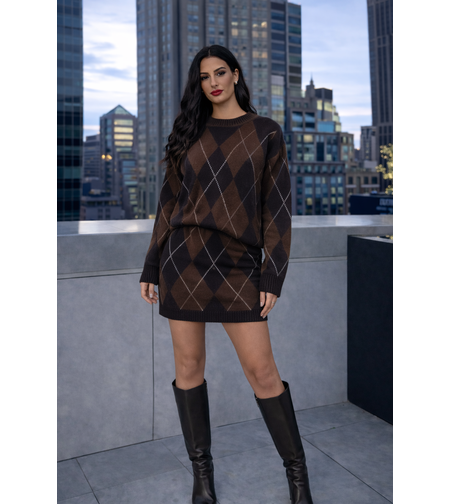 Urban Argyle  brown – вълнен комплект пуловер и пола