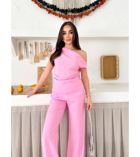 Relax Chic Set Pink – Панталон с ластик и издължен топ с паднало рамо