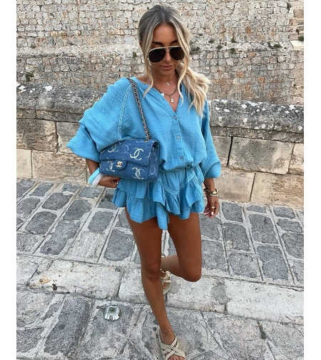 Summer Breeze blue- Муселинова рокля с шорти