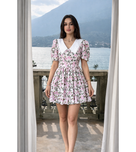 Рокля с яка и къс ръкав “Sun & Blossom” pink