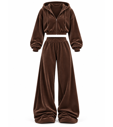 “ Velvet Glow Set “ brown - Велурен спортен екип 3 части