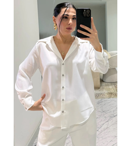 Midnight Satin Shirt White - сатенена риза