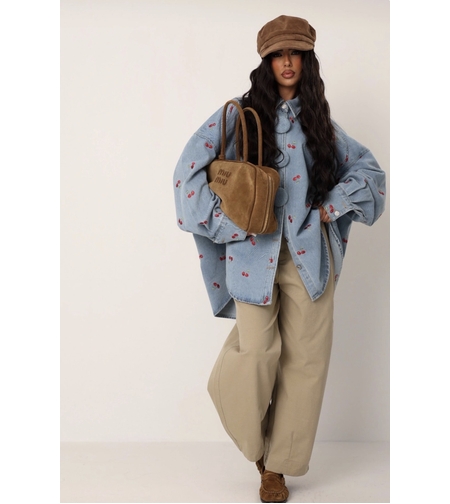 “ Cherry Denim “ blue - Дамско дънково яке с черешки