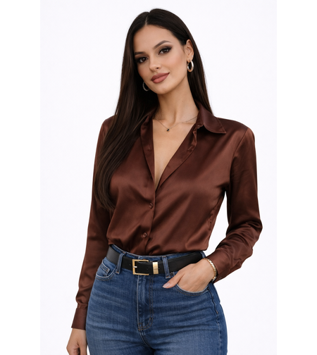 Midnight Satin Shirt Mocha- сатенена риза