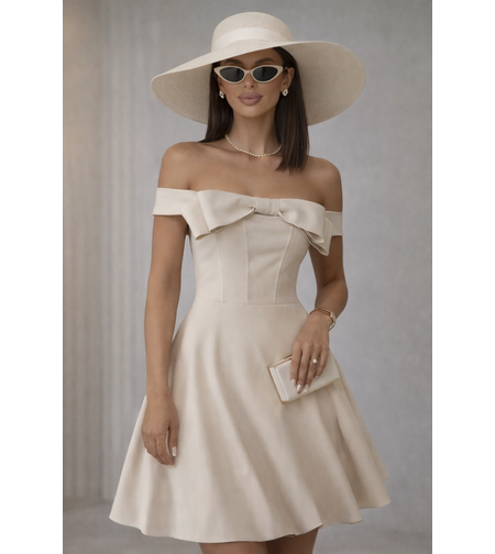 Eleganza – Елегантна рокля с панделка Ekru